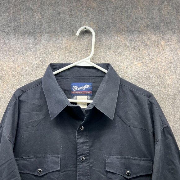 Vintage Wrangler Western Shirt Mens 19-35 Black Pearl Snap X-Long Tails 90s - Picture 6 of 10